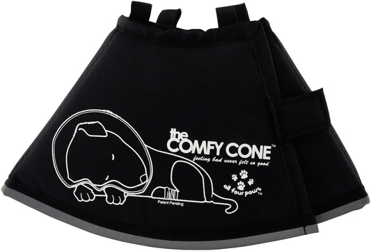 The Original Comfy Cone by All Four Paws, Soft Pet Recovery Collar with Removable Stays, Small, Black