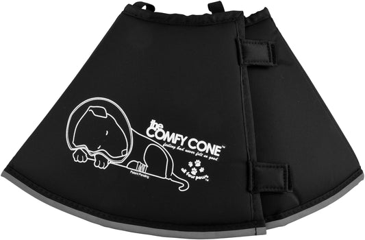 The Original Comfy Cone by All Four Paws, Soft Recovery Collar with Removable Stays, Medium, Black