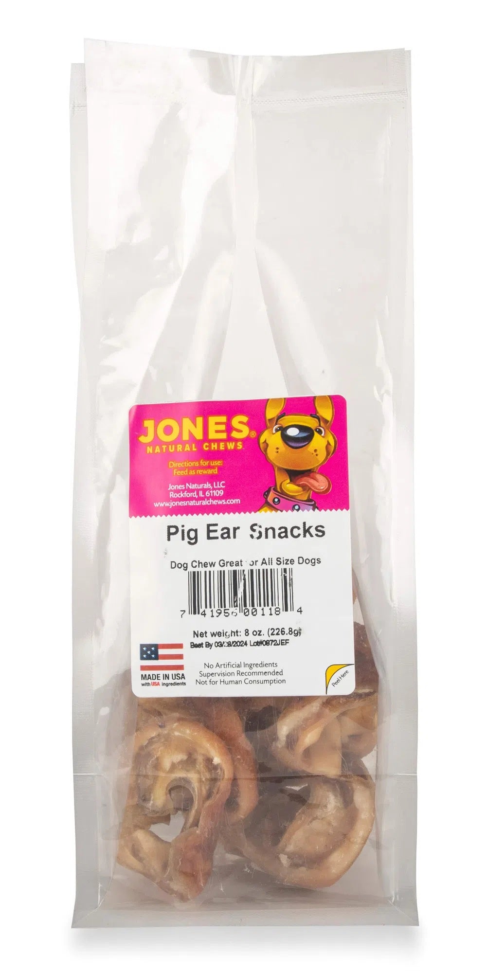 Jones Natural Chews Pig Ear Snacks | 8oz bag