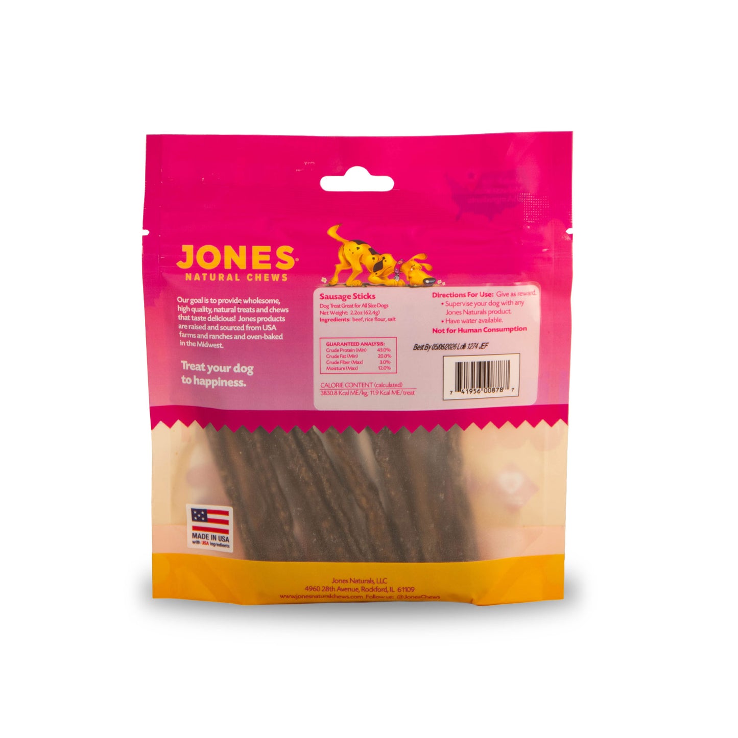 Jones Natural Chews Sausage Sticks Dog Treats (20 Pack) 2.2 oz Bag