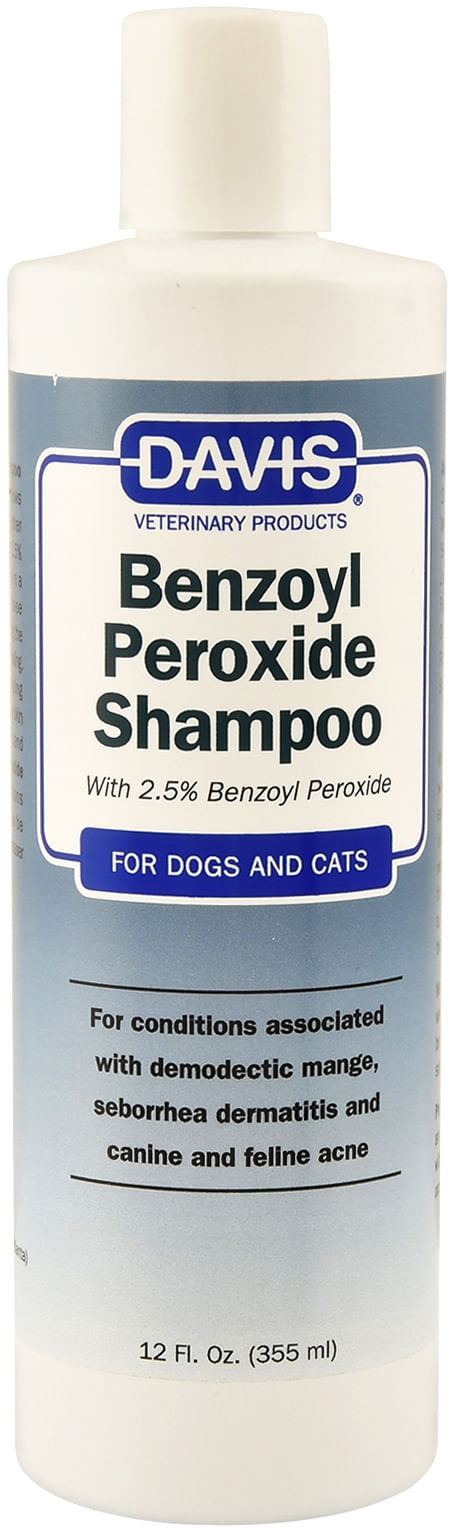 Davis Benzoyl Peroxide Medicated Dog & Cat Shampoo, 12 oz. – Dermatitis and Demodectic Mange, White (DM150 12)