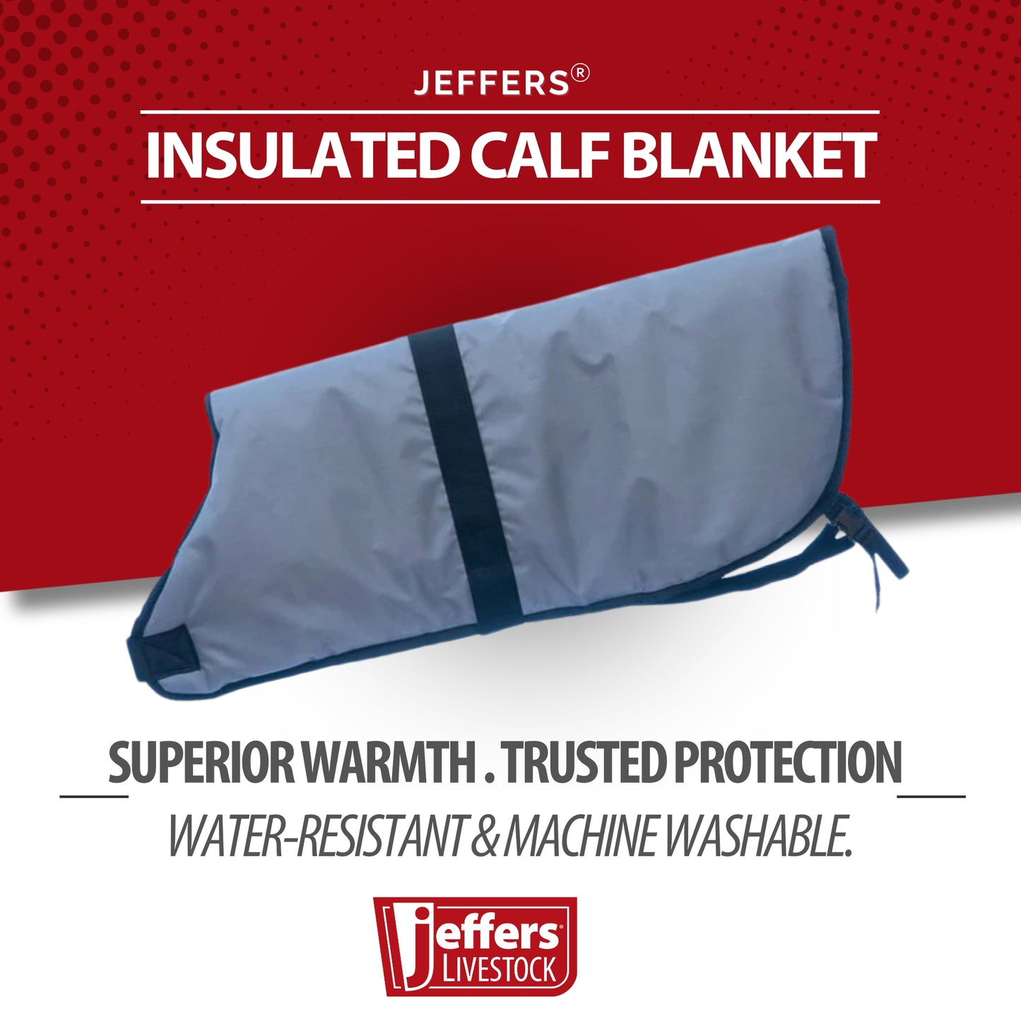 Jeffers Livestock Insulated Calf Blanket, Grey/Navy - 600 Denier, 350G Polyfill, Winter Warm Clothes for Calf, Water proof, Windproof Warming Blanket, Jacket, Coat - Thickened Belly Protection