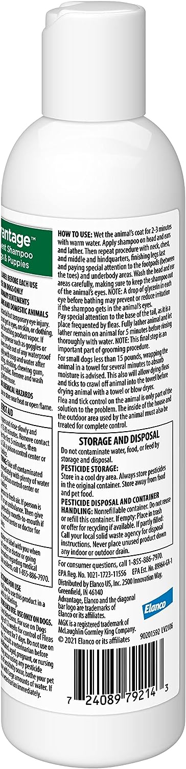 Advantage Flea and Tick Treatment Shampoo for Dogs and Puppies, 8 oz