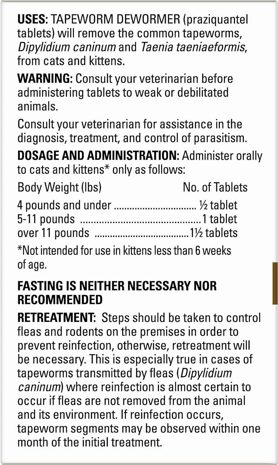 Tapeworm Dewormer for Cats, 3 tablets