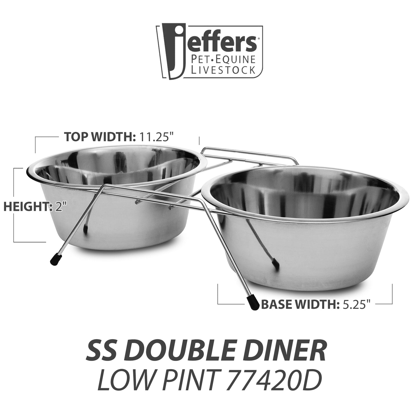 Jeffers Stainless - Steel Low Double Diners Pet Bowls 77420D - Non-Skid Frame, Dishwasher Safe, Ideal for Water & Food for Dogs and Cats, BPA - Free, Easy to Clean