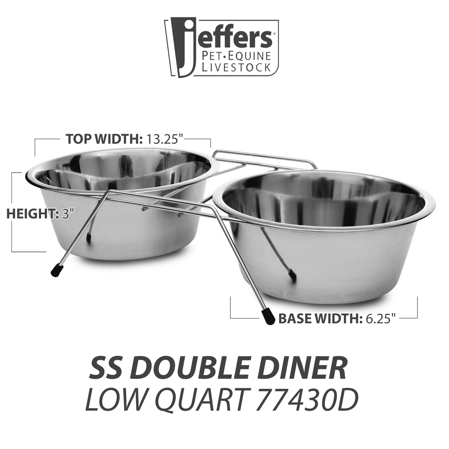 Jeffers Stainless - Steel Low Double Diners Pet Bowls 77440D - Non-Skid Frame, Dishwasher Safe, Ideal for Water & Food for Dogs and Cats, BPA - Free, Easy to Clean