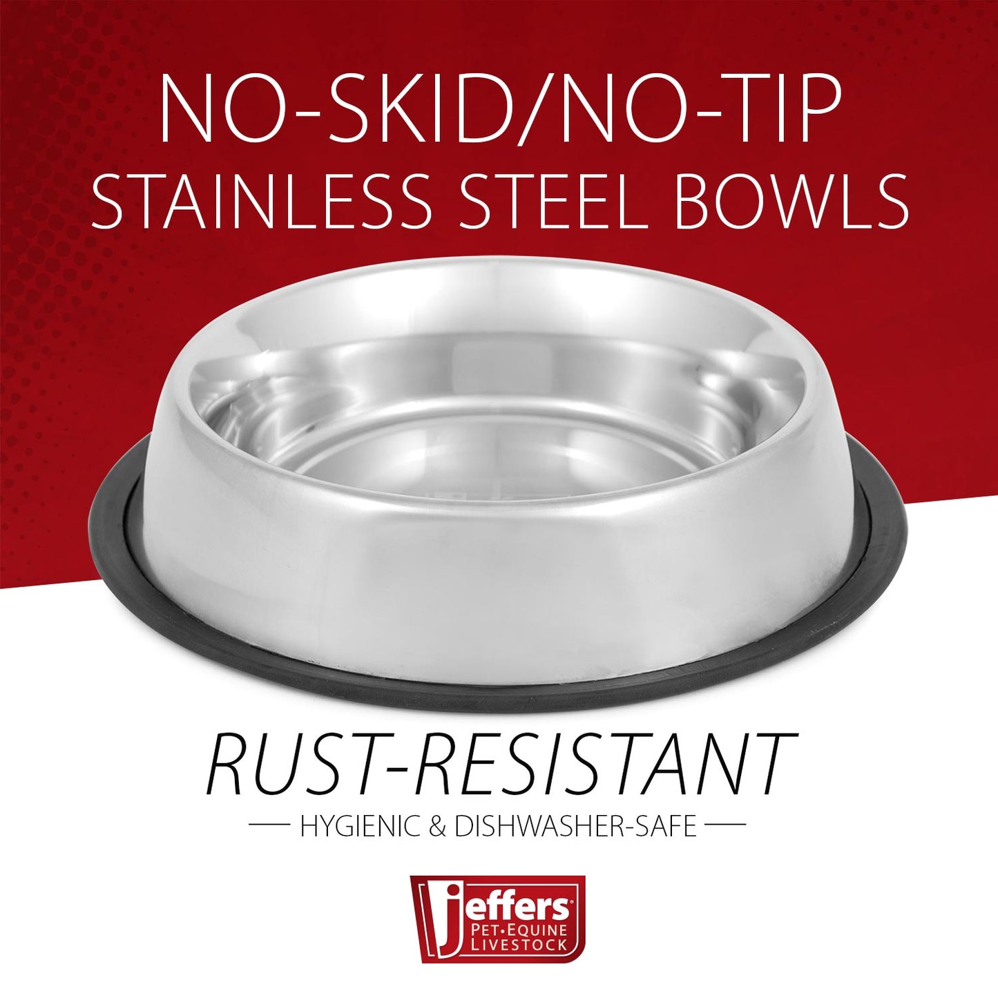 Jeffers No - Skid / No - Tip Stainless Steel Pet Bowls - Extra - Wide Rubber Base for Dogs & Cats | Durable, Non- Toxic, Rust Resistant & Dishwasher Safe