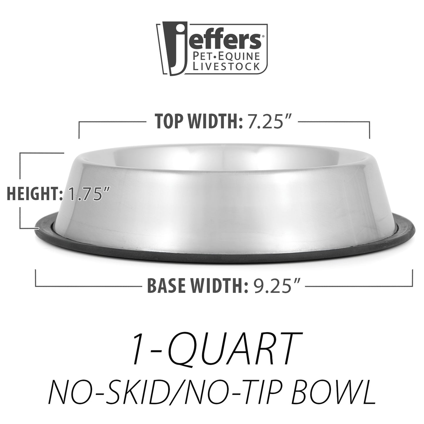 Jeffers No - Skid / No - Tip Stainless Steel Pet Bowls - Extra - Wide Rubber Base for Dogs & Cats | Durable, Non- Toxic, Rust Resistant & Dishwasher Safe