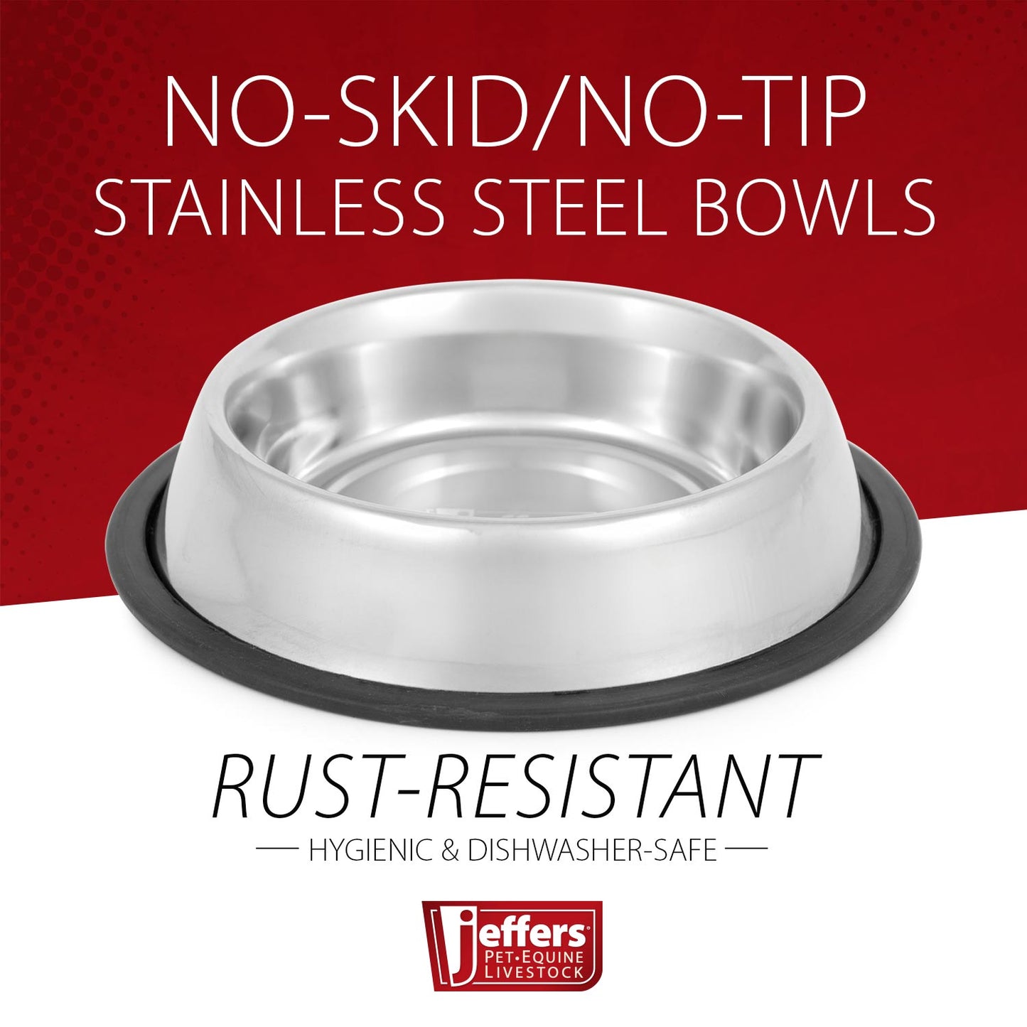 Jeffers No - Skid / No - Tip Stainless Steel Pet Bowls - Extra - Wide Rubber Base for Dogs & Cats | Durable, Non- Toxic, Rust Resistant & Dishwasher Safe