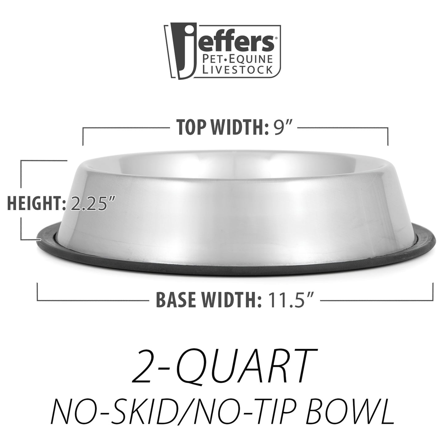 Jeffers No - Skid / No - Tip Stainless Steel Pet Bowls - Extra - Wide Rubber Base for Dogs & Cats | Durable, Non- Toxic, Rust Resistant & Dishwasher Safe