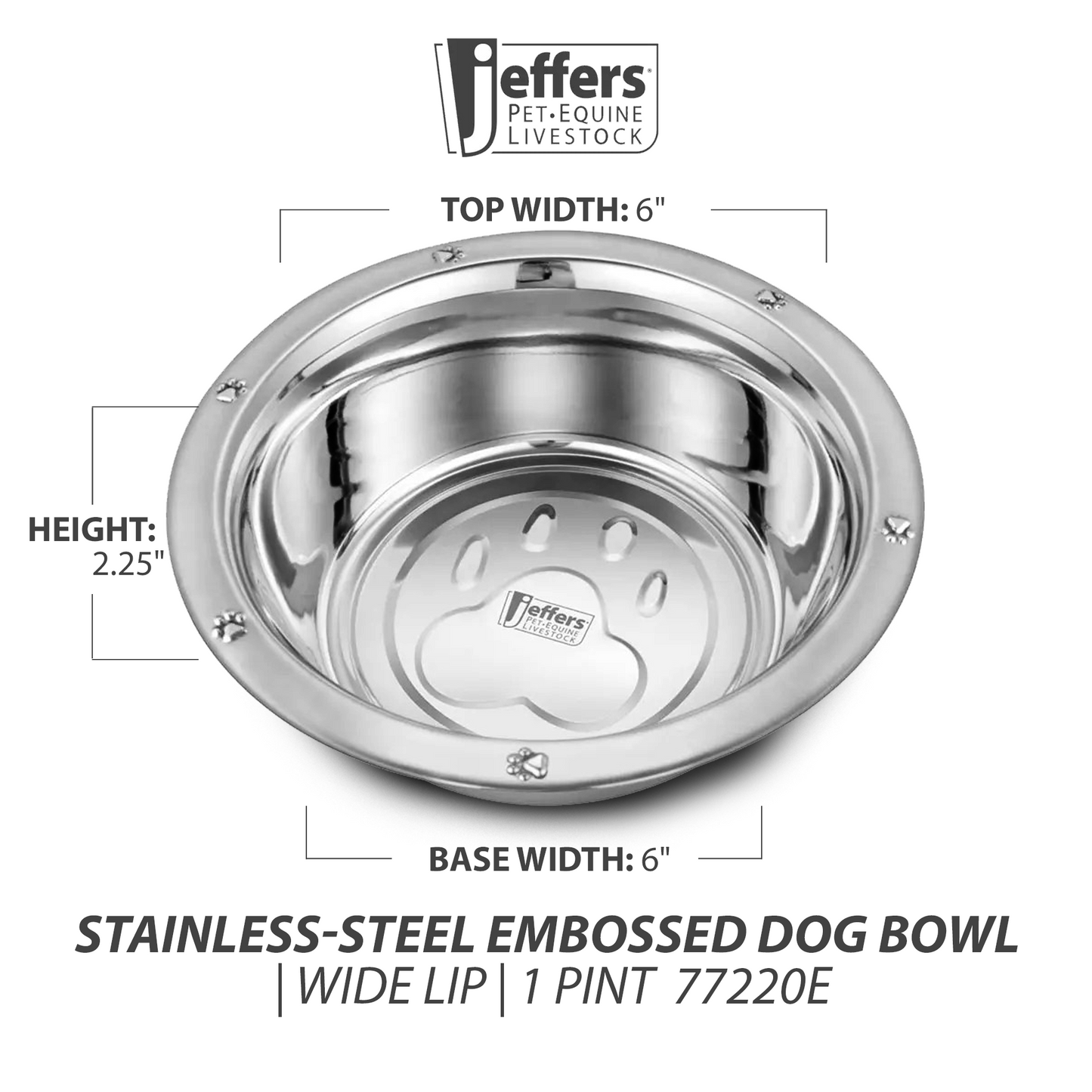 Jeffers Stainless - Steel Embossed Dog Bowl | Wide Lip - Easy Grip | Non - Slip & Dishwasher Safe | Best for Pets like Dogs, Cats & Small Animal