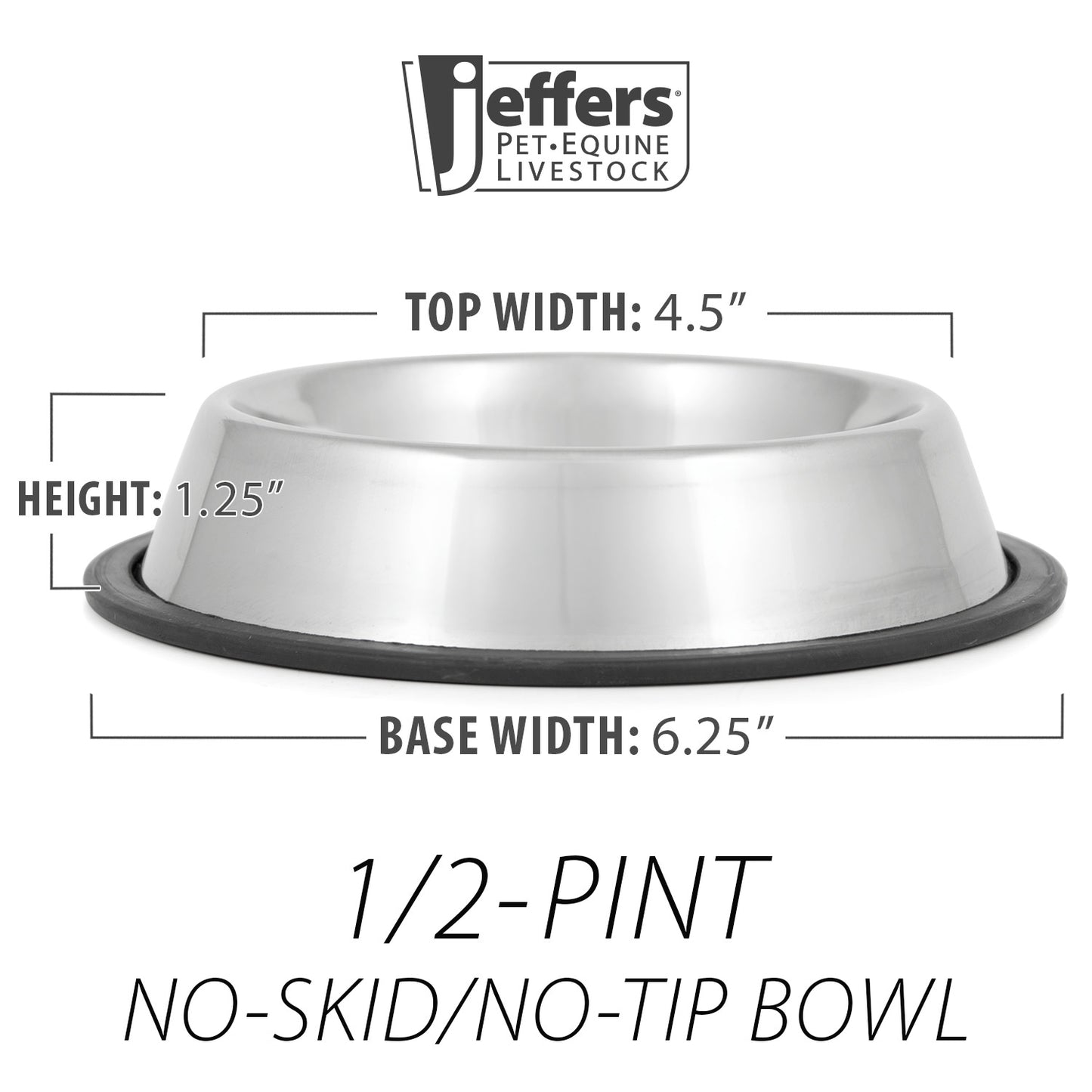 Jeffers No - Skid / No - Tip Stainless Steel Pet Bowls - Extra - Wide Rubber Base for Dogs & Cats | Durable, Non- Toxic, Rust Resistant & Dishwasher Safe