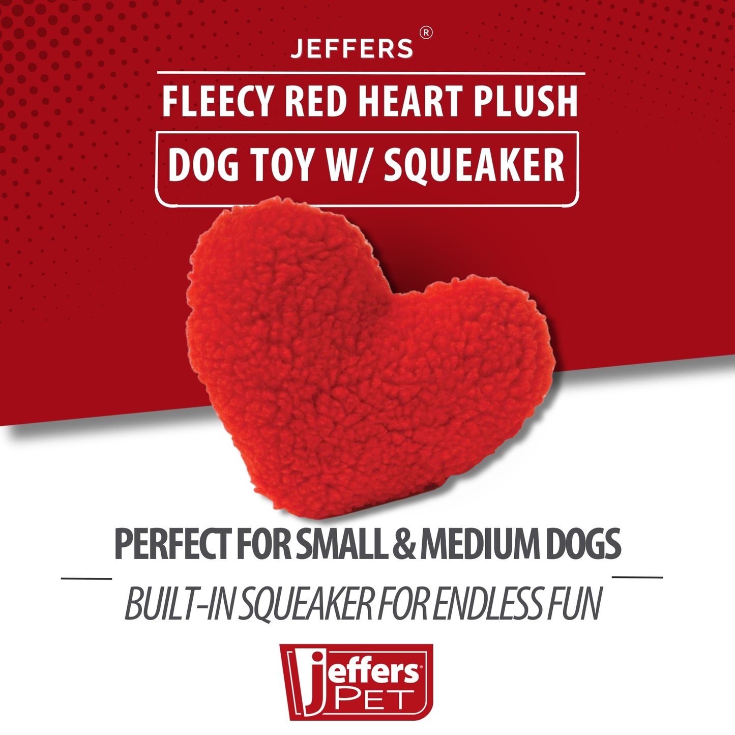 Jeffers Fleecy Red Heart Dog Toy, 8" – Plush Squeaky Toy for Small & Medium Dogs, Soft Chewable Valentine ’s Day Gift, Interactive Puppy Toy for Playtime Fun, Durable & Safe Pet Companion