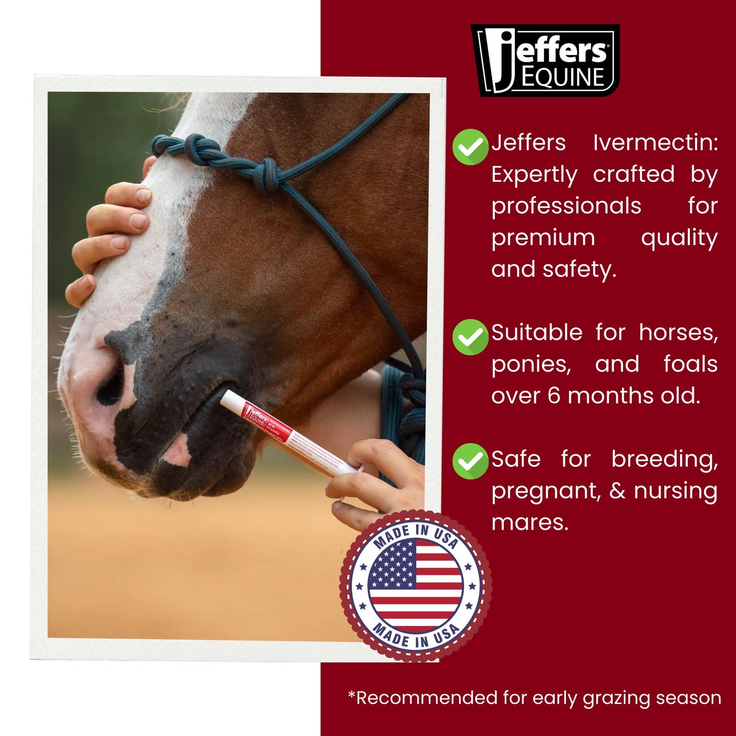 Jeffers Ivermectin Gel Dewormer for Horses - Apple Flavored, Broad Spectrum Dewormer Paste - Effective Parasite Control for Worms, Pinworms, Bots & More - Safe for All Equine, 6 Pack