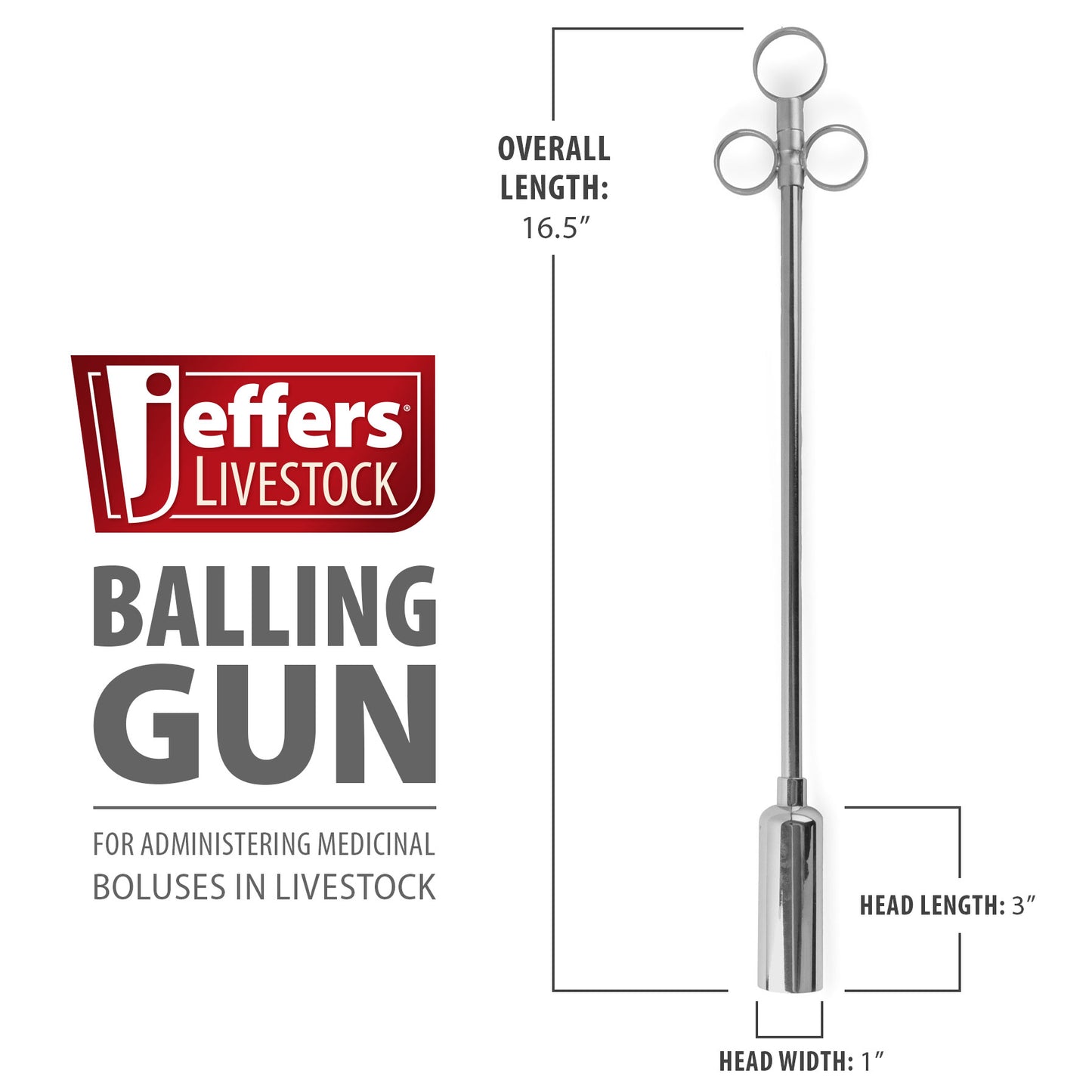 Jeffers Balling Gun | Metal Head| COW SIZE BOLUS