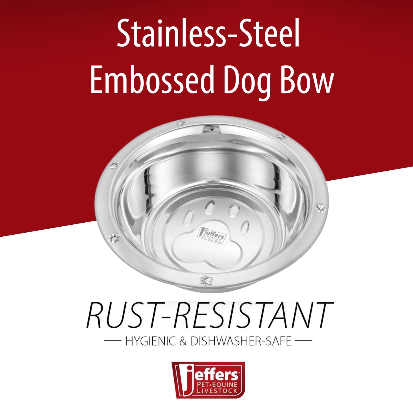 Jeffers Stainless - Steel Embossed Dog Bowl | Wide Lip - Easy Grip | Non - Slip & Dishwasher Safe | Best for Pets like Dogs, Cats & Small Animal