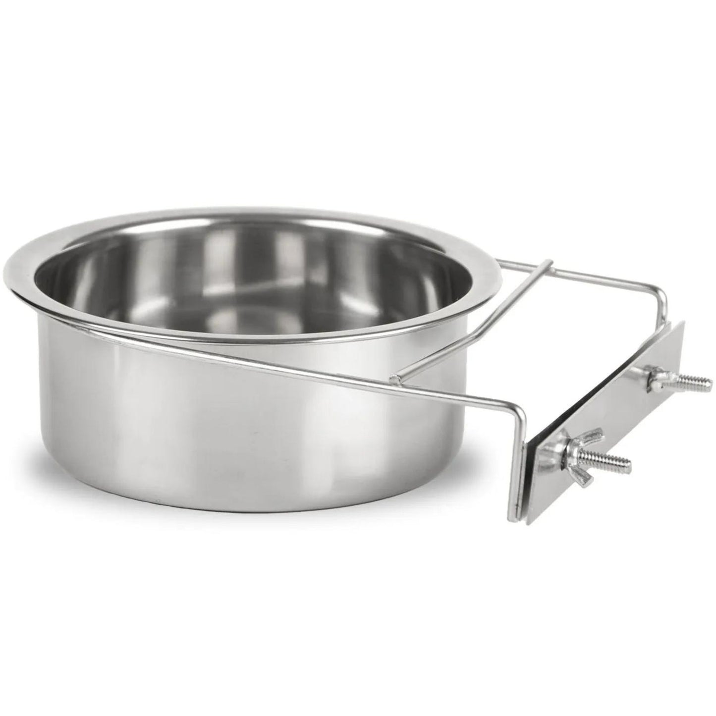 Jeffers 5oz Stainless Steel Coop Cup with Clamp Holder 77610C – Heavy Duty Hanging Food & Water Bowl for Pets, Dogs, Cats, Birds, & Small Animals – Easy Clean, Perfect for Cages