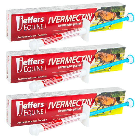 Jeffers Ivermectin Gel Dewormer for Horses - Apple Flavored, Broad Spectrum Dewormer Paste - Effective Parasite Control for Worms, Pinworms, Bots & More - Safe for All Equine - 3 Pack