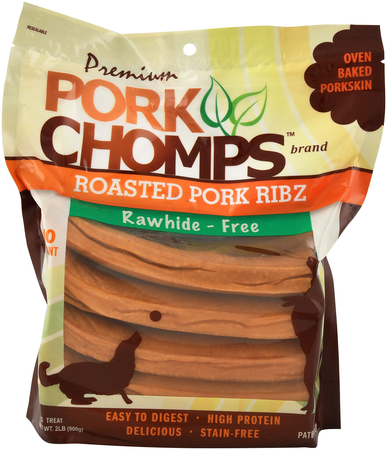 Pork Chomps Roasted Pork Skin Dog Chews, 6-inch Rib Shapes, 10 Count