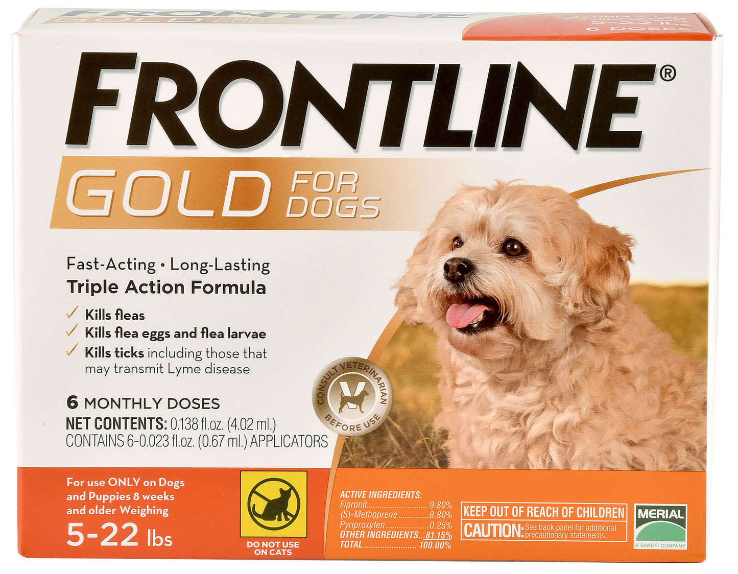 Frontline Gold, 6 pack, Dogs 5-22 lb