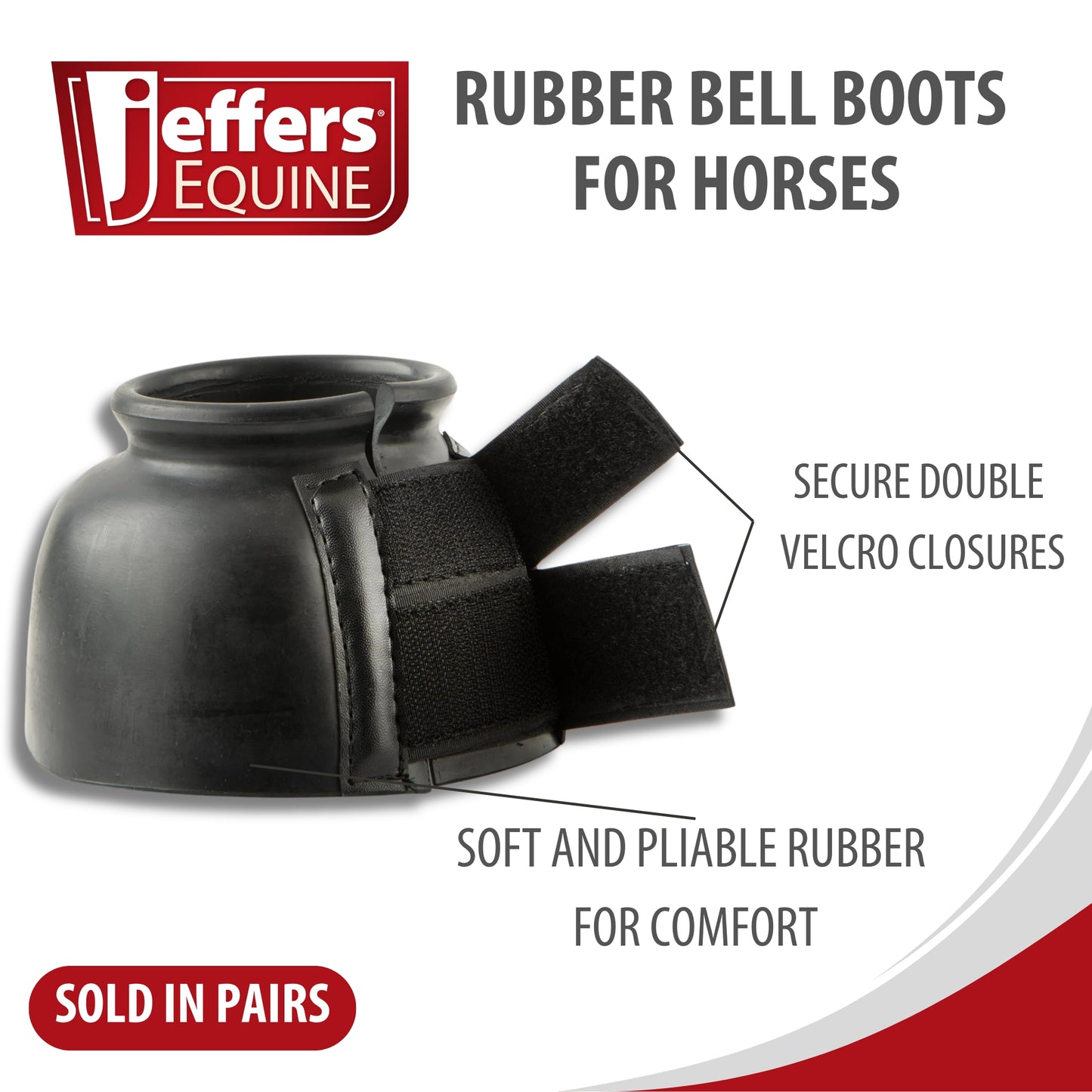 Jeffers Equine Bell Boots for Horses - Heavy-Duty Rubber Overreach Protection, Soft & Durable with Double Velcro Closure, Black, Equestrian Essentials for Travel, Training, or Sports