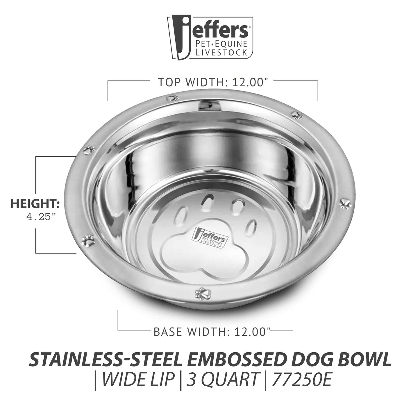 Jeffers Stainless - Steel Embossed Dog Bowl | Wide Lip - Easy Grip | Non - Slip & Dishwasher Safe | Best for Pets like Dogs, Cats & Small Animal